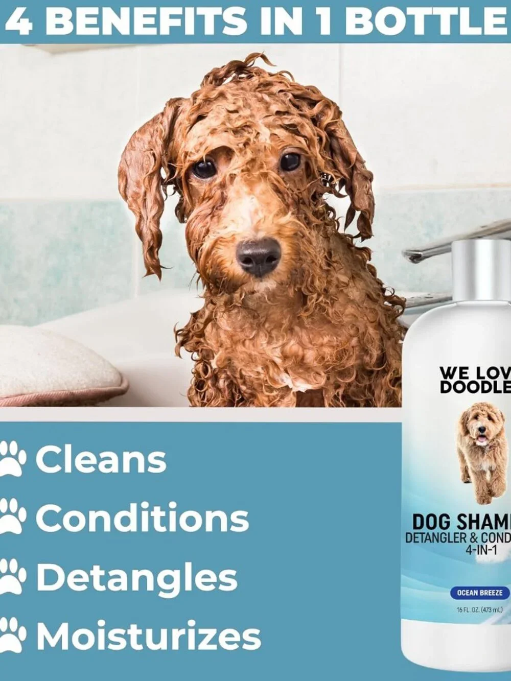 4-IN-1 DOG SHAMPOO: Effectively cleans, conditions, detangles, and moisturizes